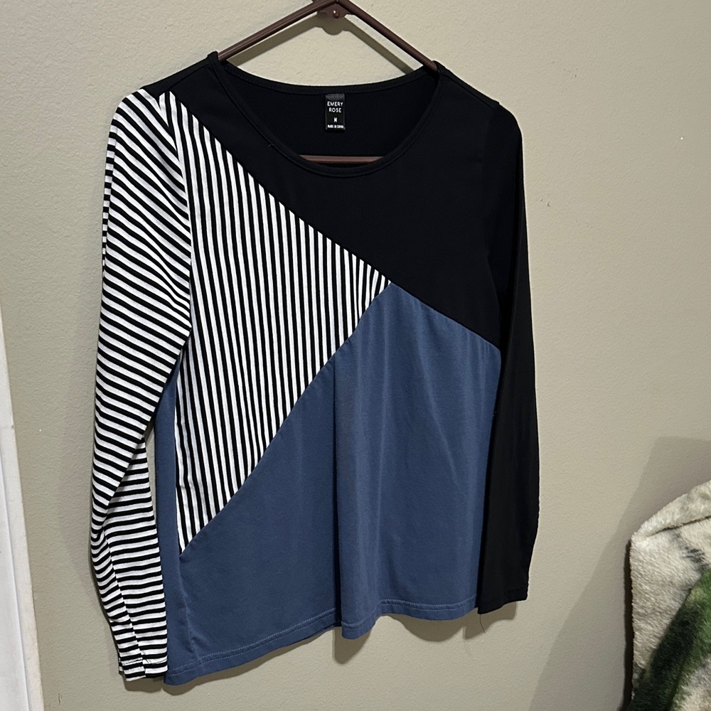 Chic Black and Blue Striped Women's Top
